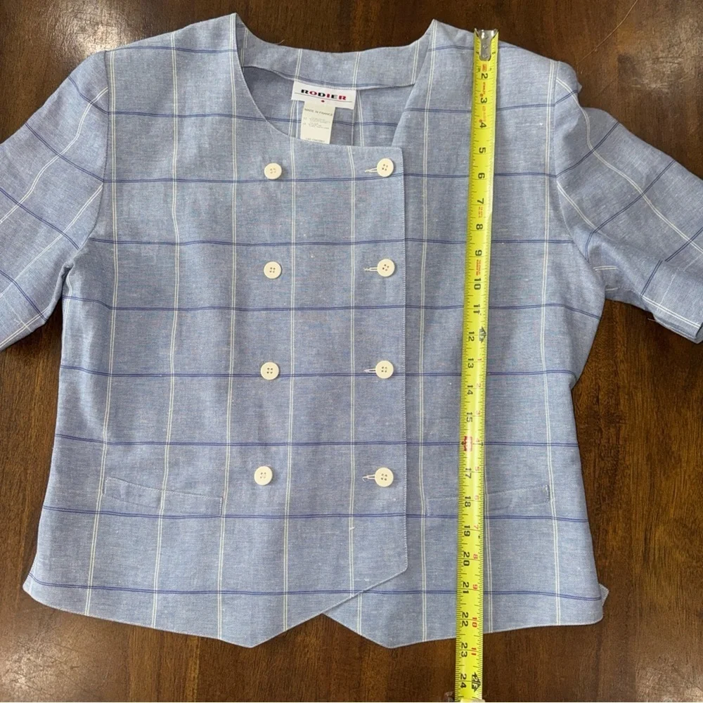 Rodier Womens 2 pc Skirt Jacket Set Suit Blue Plaid Made in France 40/42 US 8/10